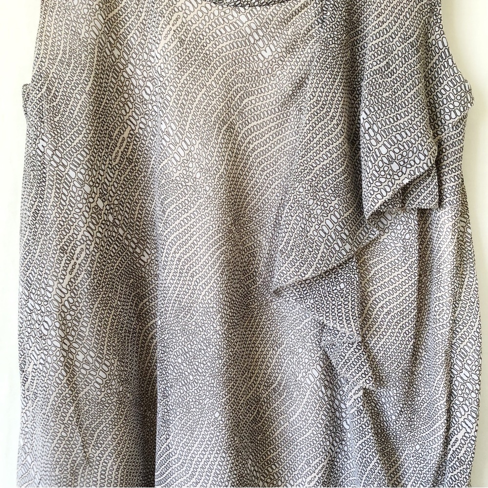 DAVID LAWRENCE Size 10 Beige Grey Abstract Sleeveless Ruffle Chiffon Top Career - Picture 5 of 12
